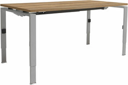 Linesto N4 bureau, hoogte instelbaar (65-85cm) met 120x80cm lindberg eiken zwevend 25mm blad en wit (RAL9010) vierpoot N-frame (poot rechthoekig 66 x 26 mm.), (met geintegreerde kabelgoot)