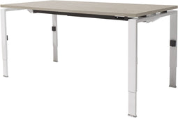 Linesto N4 bureau, hoogte instelbaar (65-85cm) met 140x80cm halifax eik natuur zwevend 25mm blad en aluminium (RAL9006) vierpoot N-frame (poot rechthoekig 66 x 26 mm.), (met geintegreerde kabelgoot)