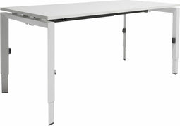 Linesto N4 bureau, hoogte instelbaar (65-85cm) met 140x80cm lichtgrijs zwevend 25mm blad en aluminium (RAL9006) vierpoot N-frame (poot rechthoekig 66 x 26 mm.), (met geintegreerde kabelgoot)