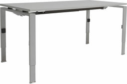 Linesto n4 bureau, hoogte instelbaar (65-85cm) met 140x80cm logan eiken zwevend 25mm blad en aluminium (ral9006) vierpoot n-frame (poot rechthoekig 66 x 26 mm.), (met geintegreerde kabelgoot)