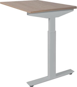 Linesto Plus aanbouwtafel, hoogte instelbaar (65-85cm) met 120x60cm licht grijs 25mm blad en wit (RAL9010) t-poot frame met rechte tenen