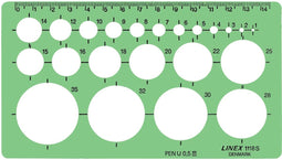 Linex cirkelsjabloon 1 - 35 mm | met 22 cirkels en uitlijnmarkering