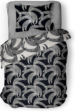LINNICK Dekbedovertrek Katoen Hiroka Leaf - black - 140x200/220cm - 1 persoons