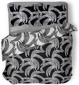 LINNICK Dekbedovertrek Katoen Hiroka Leaf - black - 200x200/220cm - tweepersoons