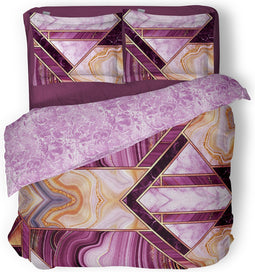 LINNICK Dekbedovertrek Katoen Marble Shape - pink - 200x200/220cm - tweepersoons