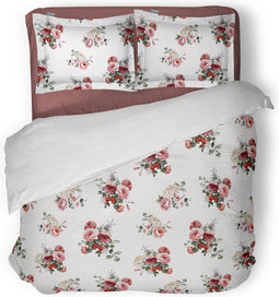 LINNICK Dekbedovertrek Katoen Raspberry - white - 200x200/220cm - tweepersoons