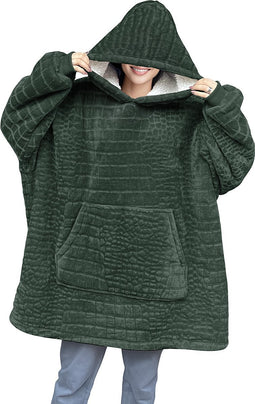 LINNICK Flanel Fleece Hoodie - Fleece Deken met Mouwen - Croco Olijf Groen - Deken met Mouwen - Fleece Deken - Hoodie Heren - Hoodie Dames - Hoodies - Hoodie Deken