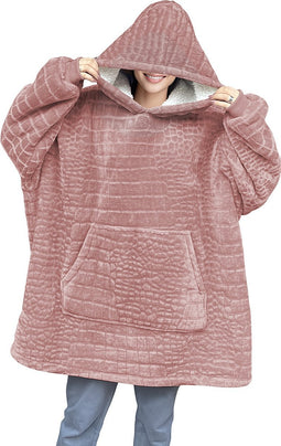 LINNICK Flanel Fleece Hoodie - Fleece Deken met Mouwen - Croco Roze - Deken met Mouwen - Fleece Deken - Hoodie Heren - Hoodie Dames - Hoodies - Hoodie Deken