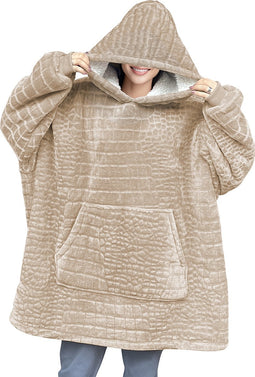 LINNICK Flanel Fleece Hoodie - Fleece Deken met Mouwen - Croco Zand - Deken met Mouwen - Fleece Deken - Hoodie Heren - Hoodie Dames - Hoodies - Hoodie Deken
