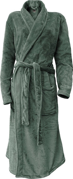 LINNICK Flanel Fleece Uni Badjas - Olive Green - L - Badjas Dames - Badjas Heren