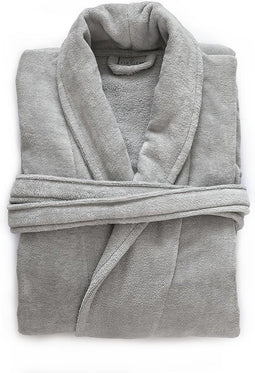 LINNICK Pure Badjas Velours - 100% Katoen - Light Grey - Maat L - Badjas Dames - Badjas Heren