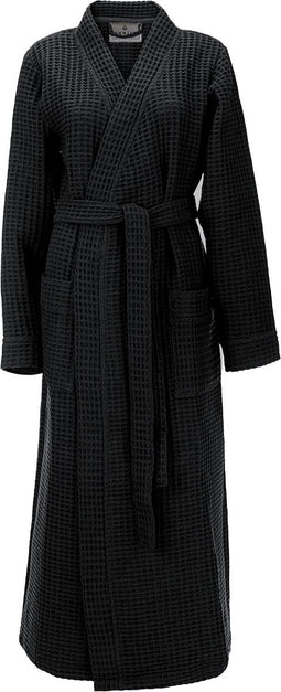 LINNICK Wafel Badjas - Maat L - Black - Sauna badjas - 100% Katoen Badjas Dames - Badjas Heren