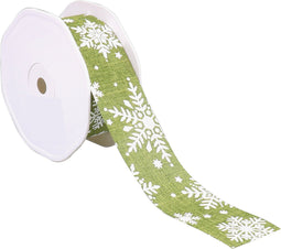 Lint | 38mm | 15m | Sneeuwvlok | katoen | groen | 1 stuks