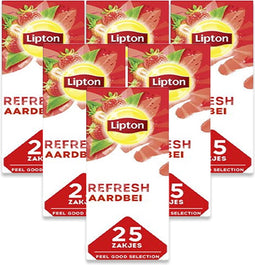Lipton Feel Good Selection Strawberry Tea - Zwarte Thee Aardbei - 6 x 25 theezakjes - voordeelverpakking