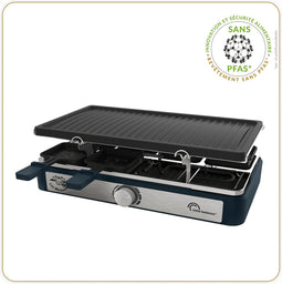 Little Balance 8750 - Raclette & gourmetset - 8 pers - rechthoekig -1400 Watt - PFAS vrij - RVS /donker blauw