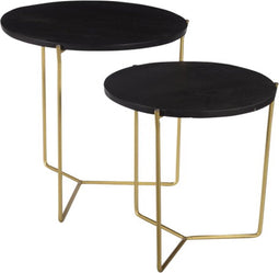 Livingfurn - Bijzettafel Mason Zwart/Brass - 52x52x53 - Mangohout