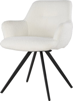Livingfurn Eetkamerstoel Doreen Bouclé Wit Draaibaar