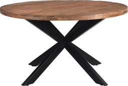 Livingfurn - Eetkamertafel Rocky Round Spider 150cm - Mangohout / Gecoat Staal