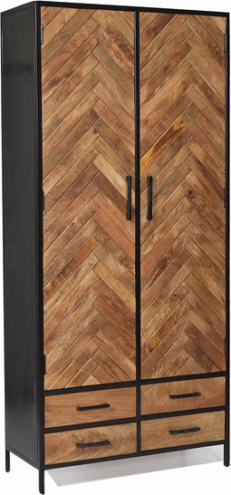 Livingfurn - Kabinetkast Brooklyn 2 lade 90cm - Mangohout / Gecoat Staal