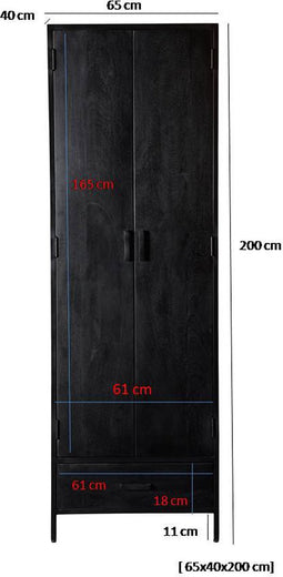 Livingfurn - Kabinetkast Kala - 2 Deurs - 65x200cm - Mangohout