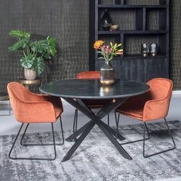 Livingfurn - Ronde Eetkamertafel Marmer Zwart - Marmer - 120 cm
