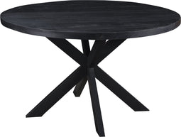 Livingfurn - Ronde Zwarte Eetkamertafel Kala - Spider Tafelpoten - van Mango Hout en Gecoat Staal - 130 cm