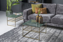 Livingfurn - Salontafel Dian Marble Groen Goud - 55x55x40 - Marmer
