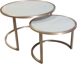 Livingfurn - Salontafel Jamie Marble White Gold Set of 2 - Marmer / Gecoat Staal