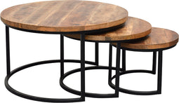 Livingfurn - Salontafel Lifestyle Vince - 73x73x44 - Set van 3 - Mangohout