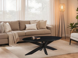 Livingfurn - Salontafel Oslo Ovaal Zwart -70x130x40 - Acaciahout