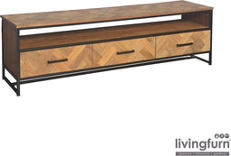 Livingfurn - TV Meubel Accent 180 cm - Teakhout / Gecoat Staal