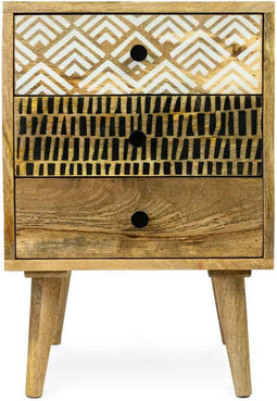 Liviza Nachtkastje 3-lades Inat - Mangohout - Rechthoek Zwart - 60 cm , 40 cm , 40 cm