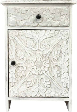 Liviza Nachtkastje wit Aida - Mangohout - Rechthoek Wit - 60 cm , 40 cm , 30 cm