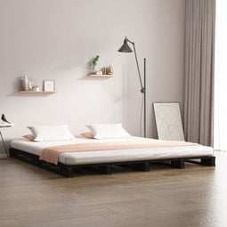 vidaXL - Palletbed - massief - hout - zwart - 150x200 - cm