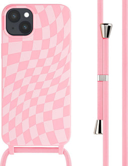 iMoshion Hoesje Geschikt voor iPhone 15 Plus Hoesje Met Koord - iMoshion Siliconen design hoesje met koord - Roze / Retro Pink