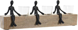 Kaarshouder DKD Home Decor 43 x 9 x 14 cm Kristal Natuurlijk Zwart Bruin Transparant Aluminium Mangohout