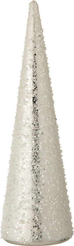 J-Line kerstdecoratie Kegel Parel - glas - wit/zilver - small