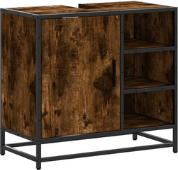 vidaXL - Wastafelkast - 65x33x60 - cm - bewerkt - hout - gerookt - eikenkleurig