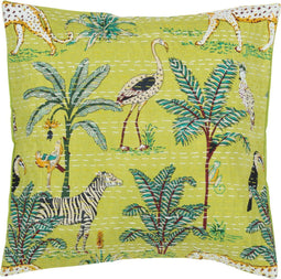 J-Line kussen Exotisch Dieren/Planten Hechtingen - katoen - groen
