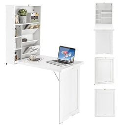 Coast Wandklaptafel - Inklapbaar Bureau met Opbergruimte - 60 x 94,5 x 151 cm - Wit
