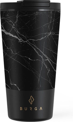 Burga Coffee Mug - Zwart Marble - Thermosbeker - 470 ML - Lekdicht - Dubbelwandig RVS - Vrij van BPA / BPS en BPF - Koffiebeker to go