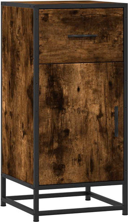 vidaXL - Dressoir - 35,5x35x76 - cm - bewerkt - hout - en - metaal - gerookt - eiken