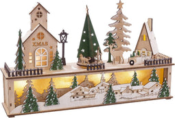 Christmas Kerstversiering Groen Natuurlijk Hout Huizen 45 X 10 X 27 Cm
