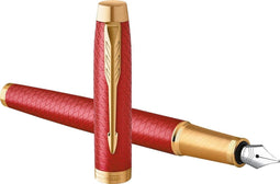 Parker IM Premium vulpen | Rood met gouden detail | Medium penpunt met blauwe inkt navulling | geschenkdoos