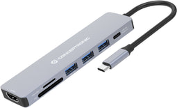 Conceptronic DONN19G - 7-in-1 Docking Station - HDMI USB-A 3.0 x 3 SD TF/MicroSD 100W USB PD - Grijs
