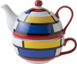 Cosy & Trendy Mondriaan Theepot met Kop - Ø11,5x(H)14cm - Pot: 35cl - Kop: 30cl