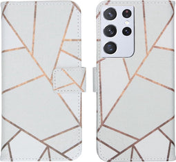 iMoshion Hoesje Geschikt voor Samsung Galaxy S21 Ultra Hoesje Met Pasjeshouder - iMoshion Design Softcase Bookcase - Meerkleurig / White Graphic