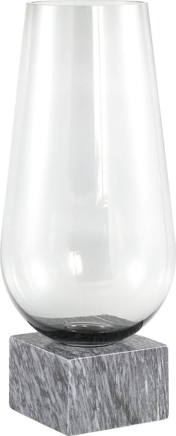 PTMD Kaya Grey glazen vaas zwarte marmeren voet hoog L