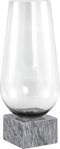 PTMD Kaya Grey glazen vaas zwarte marmeren voet hoog L