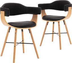 vidaXL - Eetkamerstoelen - 2 - st - kunstleer - en - gebogen - hout - zwart